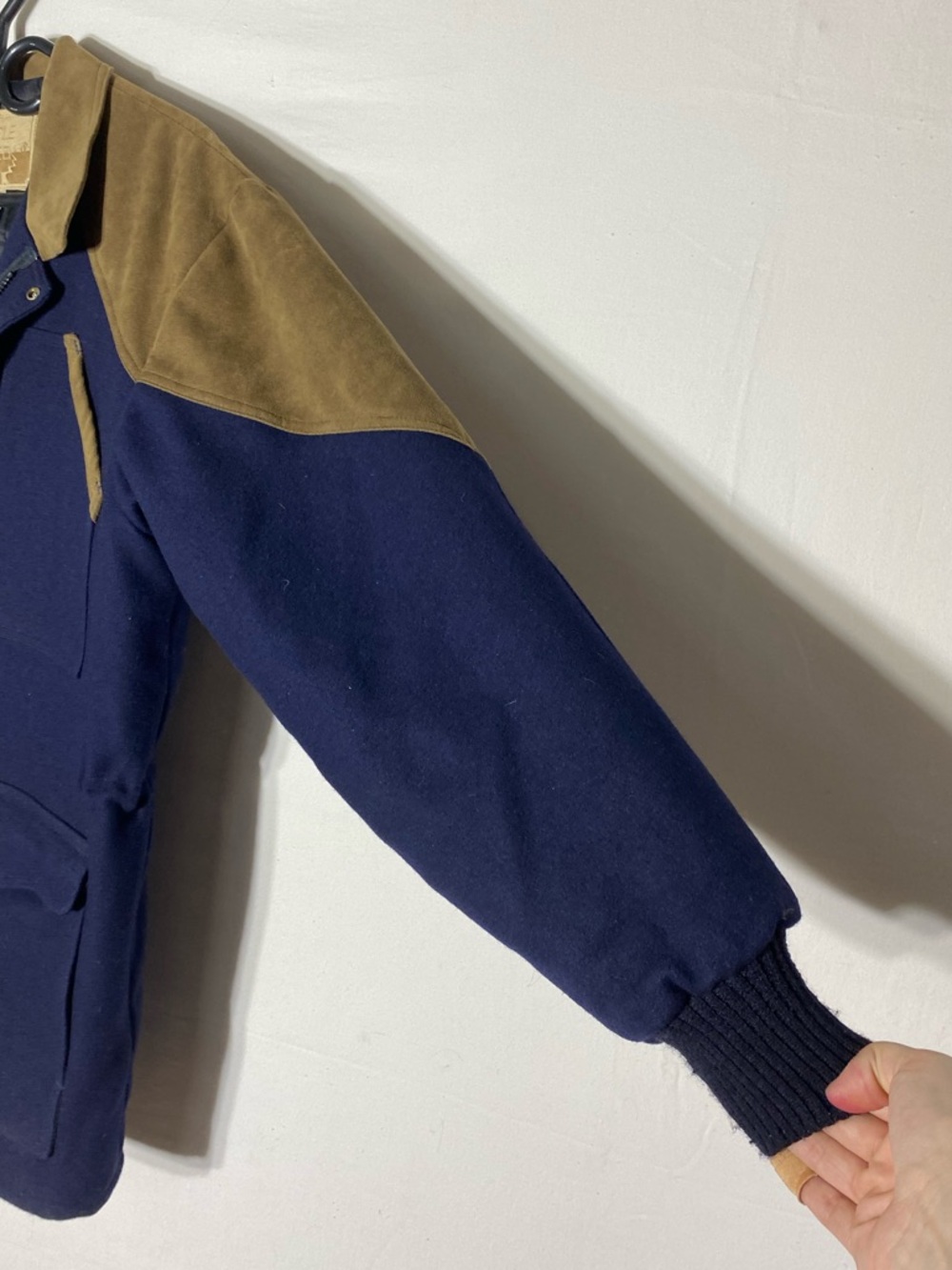 Vintage Cripple Creek Navy Wool Blend Chore Coat W Ultrasuede Trim Western L - Picture 11 of 16